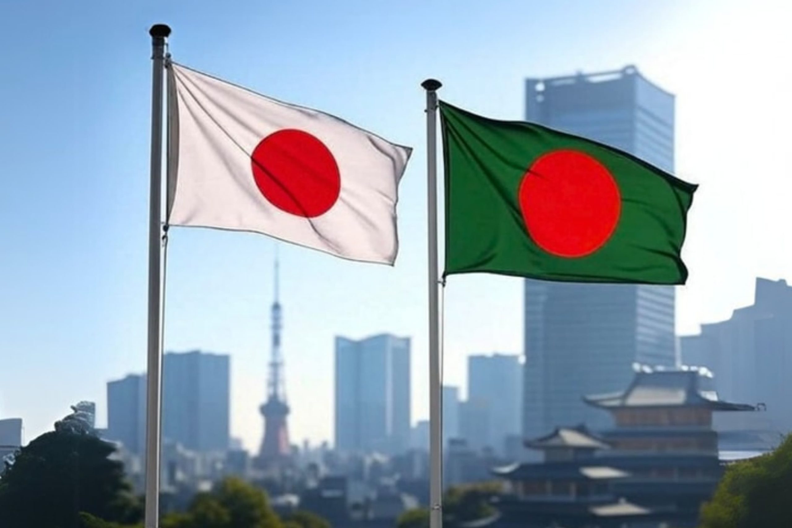 Bangladesh and Japan Flag